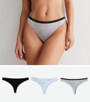 New Look 3 Pack Pale Grey Logo Blue and Black Thongs